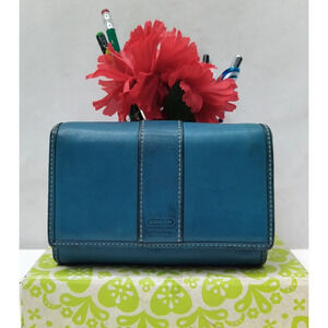 Coach Blue Leather Credit Card Bifold Wallet - Vintage